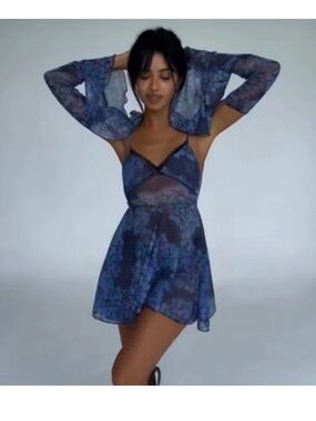 Her Pony Pixie Dream Mini Dress AU 4 Blue Floral Fairy Festival NWT Limited Y2K